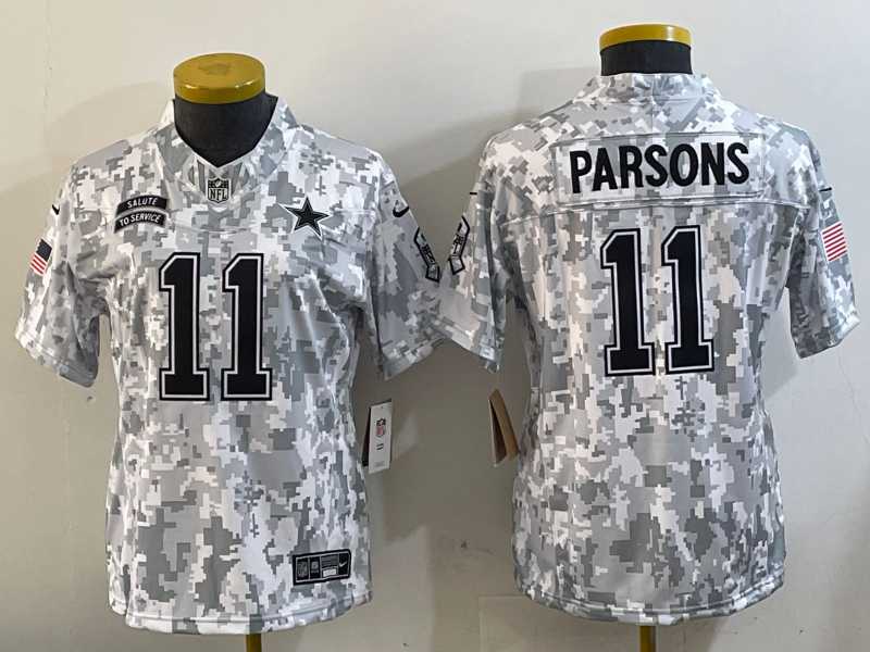 Women%27s Dallas Cowboys #11 Micah Parsons 2024 FUSE Arctic Camo Salute to Service Limited Stitched Jersey Dzhi